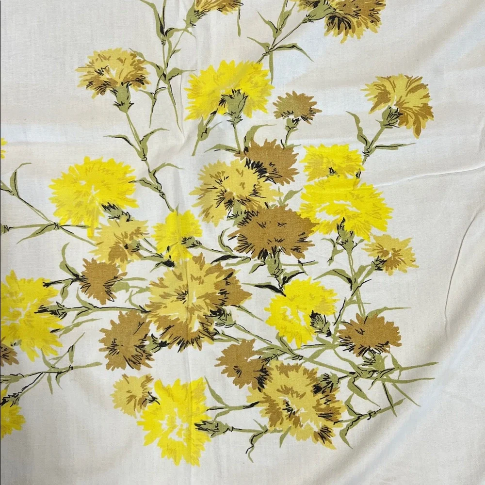 Vintage Floral Yellow & tan almost sq tablecloth  very soft & well loved, cotton